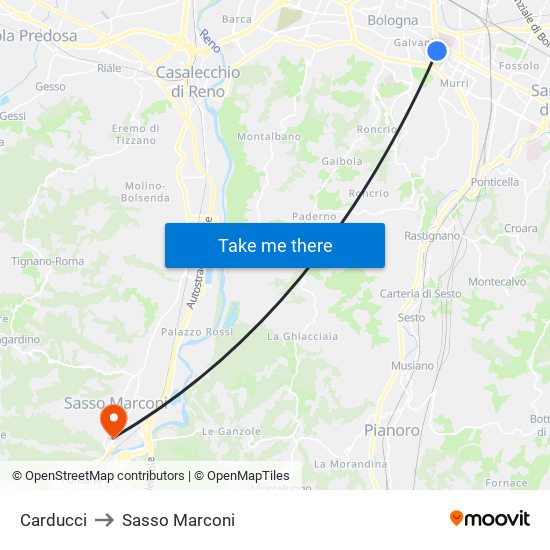 Carducci to Sasso Marconi map