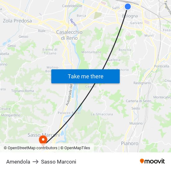 Amendola to Sasso Marconi map