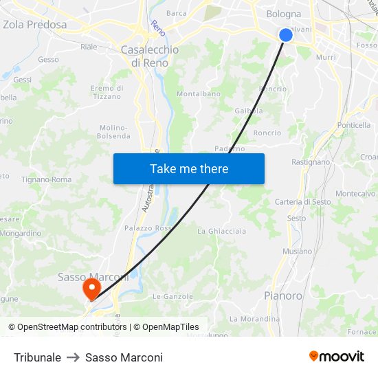 Tribunale to Sasso Marconi map