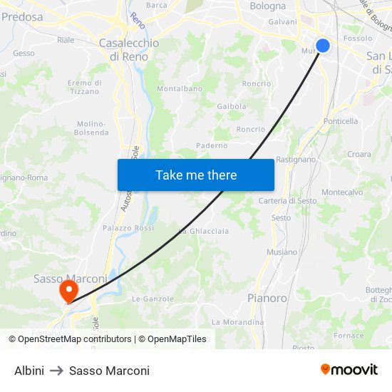 Albini to Sasso Marconi map