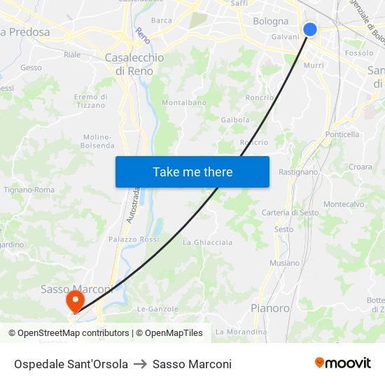 Ospedale Sant'Orsola to Sasso Marconi map