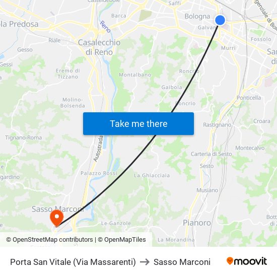 Porta San Vitale (Via Massarenti) to Sasso Marconi map