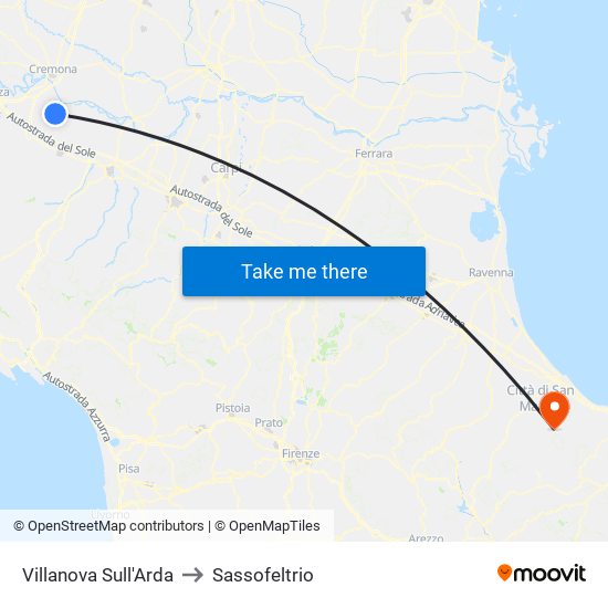 Villanova Sull'Arda to Sassofeltrio map