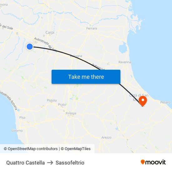 Quattro Castella to Sassofeltrio map
