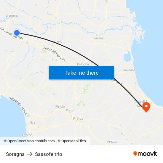 Soragna to Sassofeltrio map