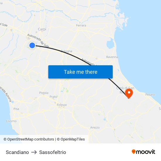 Scandiano to Sassofeltrio map