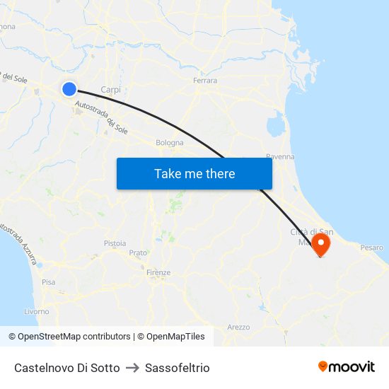 Castelnovo Di Sotto to Sassofeltrio map