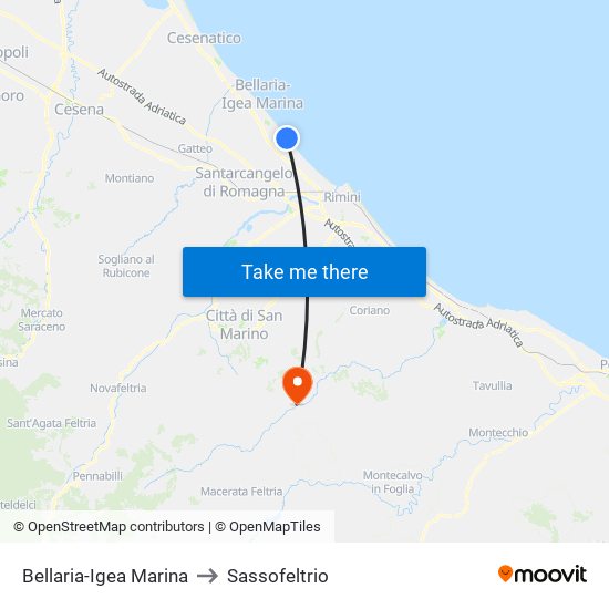 Bellaria-Igea Marina to Sassofeltrio map