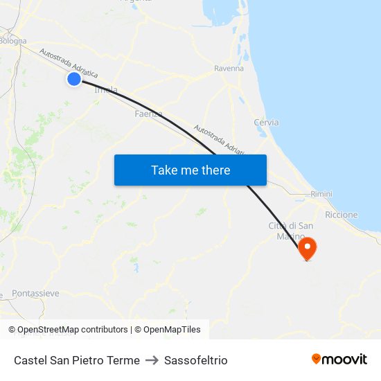 Castel San Pietro Terme to Sassofeltrio map