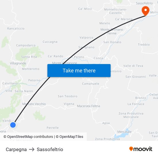 Carpegna to Sassofeltrio map