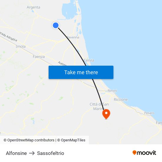 Alfonsine to Sassofeltrio map