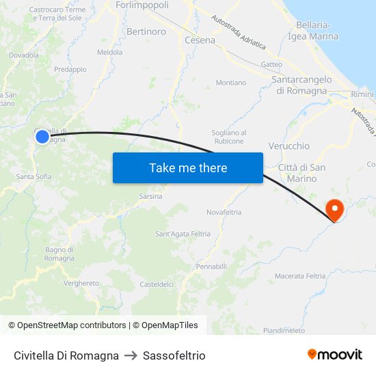 Civitella Di Romagna to Sassofeltrio map