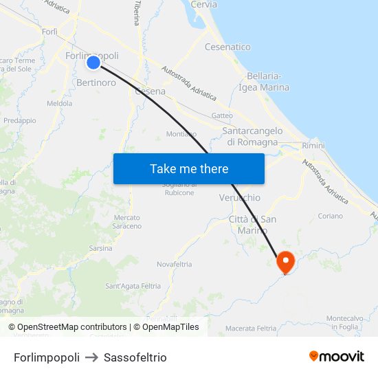 Forlimpopoli to Sassofeltrio map
