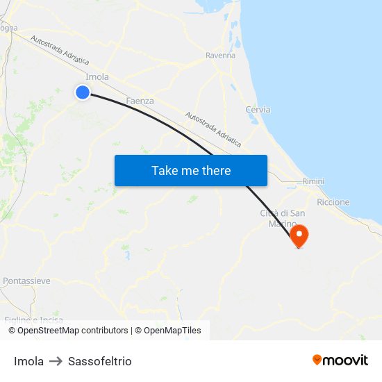 Imola to Sassofeltrio map