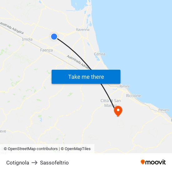 Cotignola to Sassofeltrio map