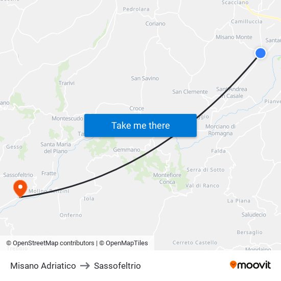 Misano Adriatico to Sassofeltrio map