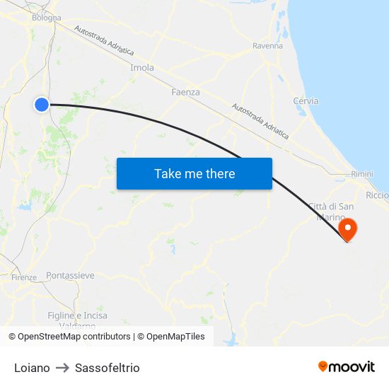 Loiano to Sassofeltrio map