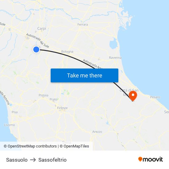 Sassuolo to Sassofeltrio map