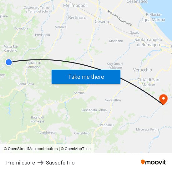 Premilcuore to Sassofeltrio map