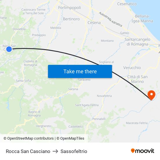 Rocca San Casciano to Sassofeltrio map