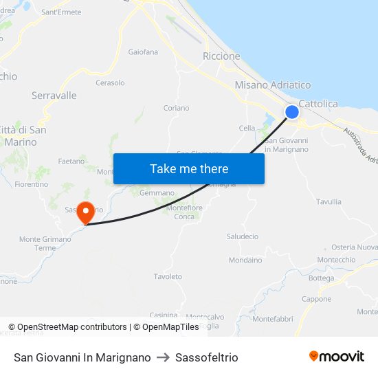 San Giovanni In Marignano to Sassofeltrio map