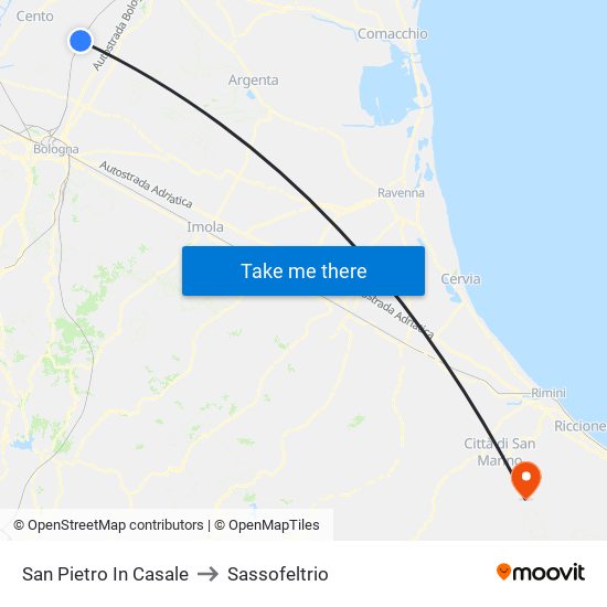 San Pietro In Casale to Sassofeltrio map