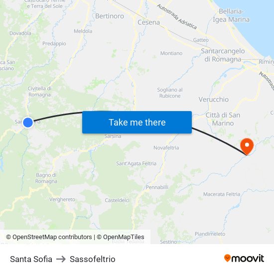 Santa Sofia to Sassofeltrio map