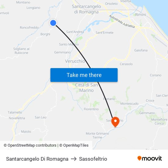 Santarcangelo Di Romagna to Sassofeltrio map