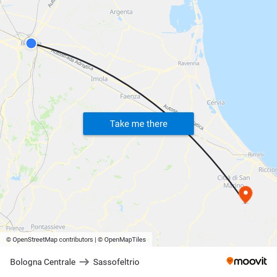 Bologna Centrale to Sassofeltrio map