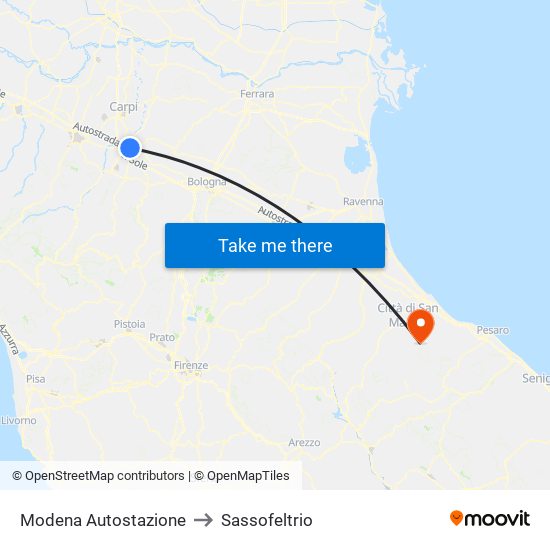 Modena  Autostazione to Sassofeltrio map