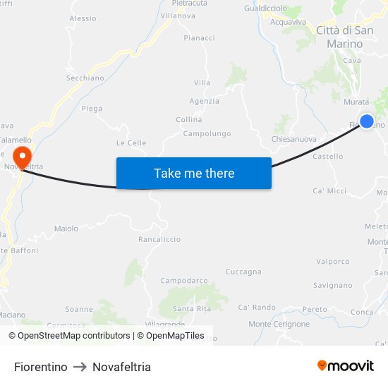 Fiorentino to Novafeltria map