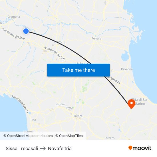 Sissa Trecasali to Novafeltria map