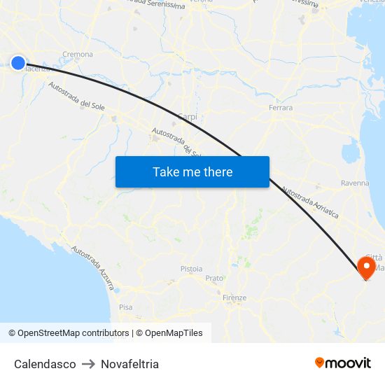 Calendasco to Novafeltria map