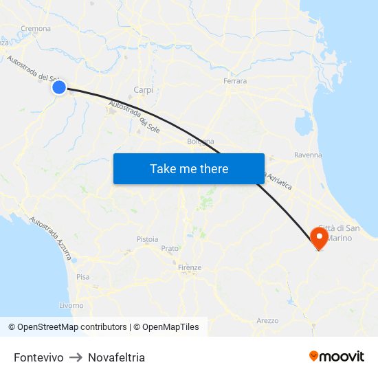 Fontevivo to Novafeltria map