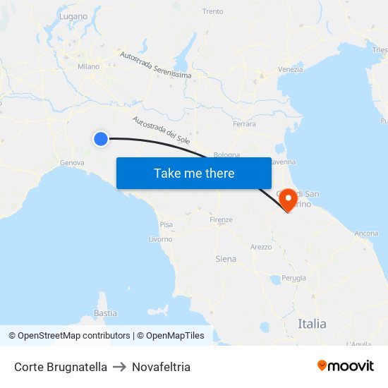 Corte Brugnatella to Novafeltria map