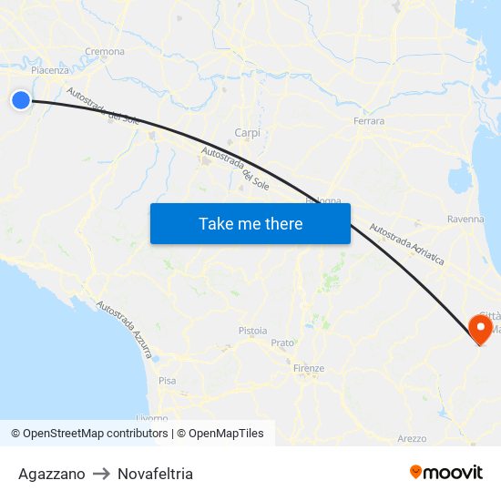 Agazzano to Novafeltria map