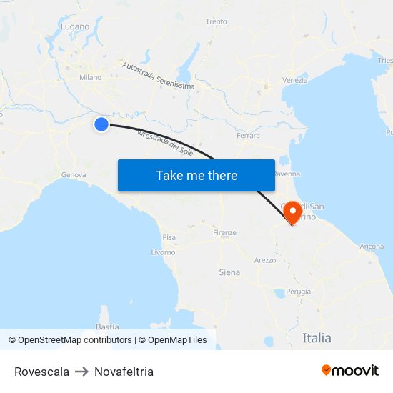 Rovescala to Novafeltria map