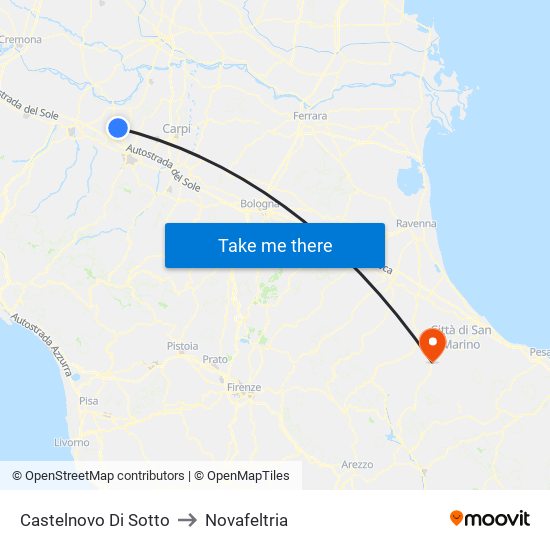 Castelnovo Di Sotto to Novafeltria map