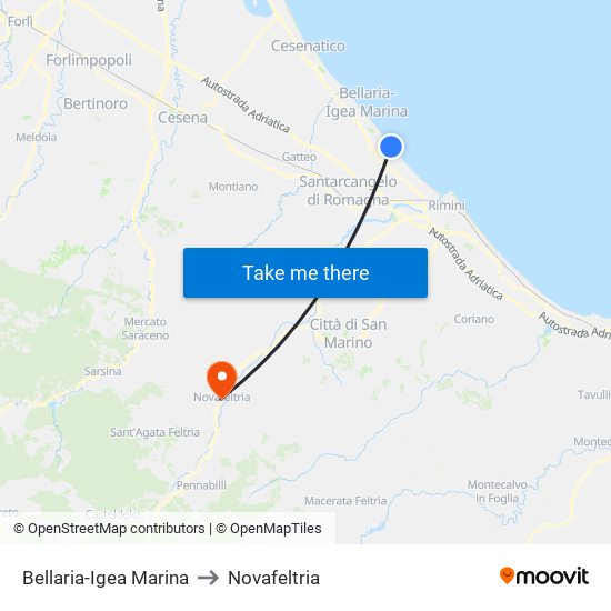 Bellaria-Igea Marina to Novafeltria map