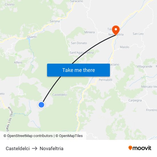 Casteldelci to Novafeltria map