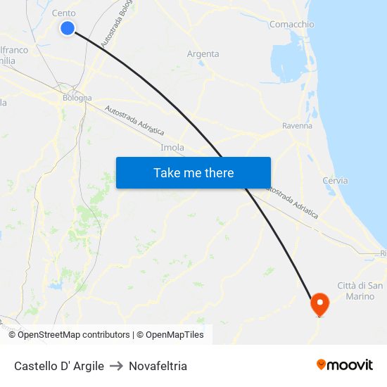 Castello D' Argile to Novafeltria map