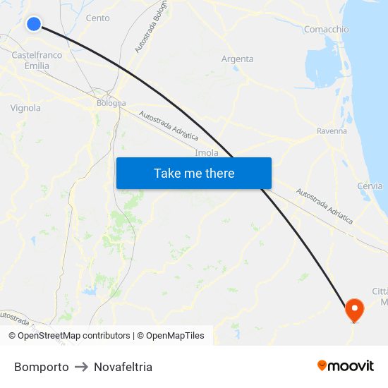 Bomporto to Novafeltria map