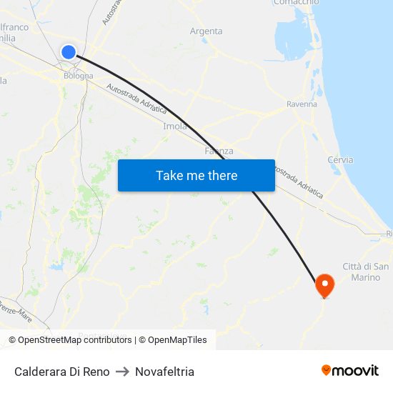 Calderara Di Reno to Novafeltria map