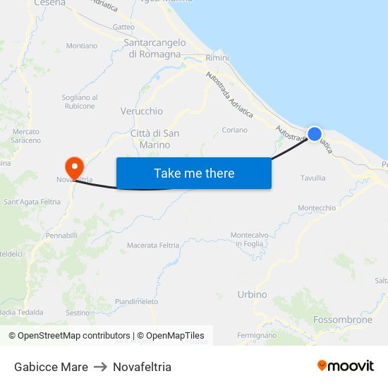 Gabicce Mare to Novafeltria map