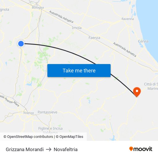 Grizzana Morandi to Novafeltria map