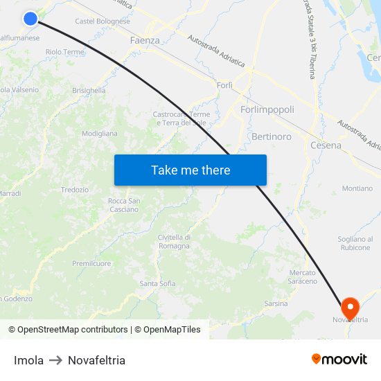 Imola to Novafeltria map