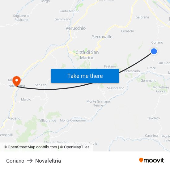 Coriano to Novafeltria map