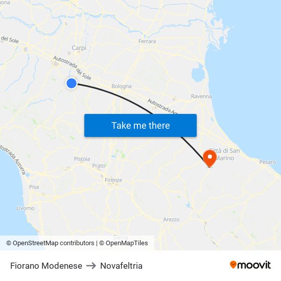 Fiorano Modenese to Novafeltria map