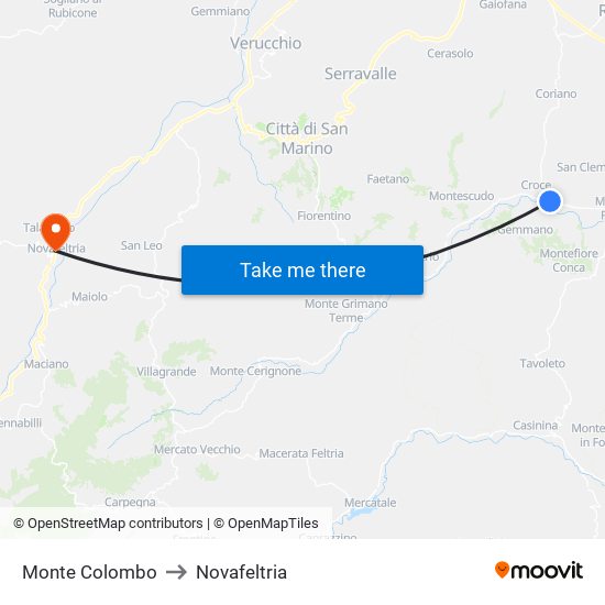 Monte Colombo to Novafeltria map