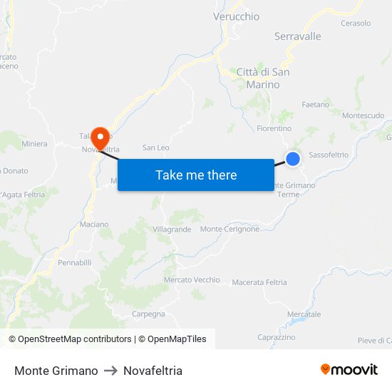 Monte Grimano to Novafeltria map